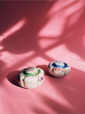 Vintage Early 1900s Floral Pin Cushion Salt and Pepper Shakers